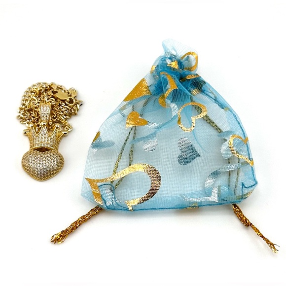 18K Gold Plated over 925 Sterling Silver Heart With Crown Necklace - Picture 8 of 9